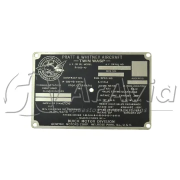 Pratt and Whitney Placa de Identificación R1830